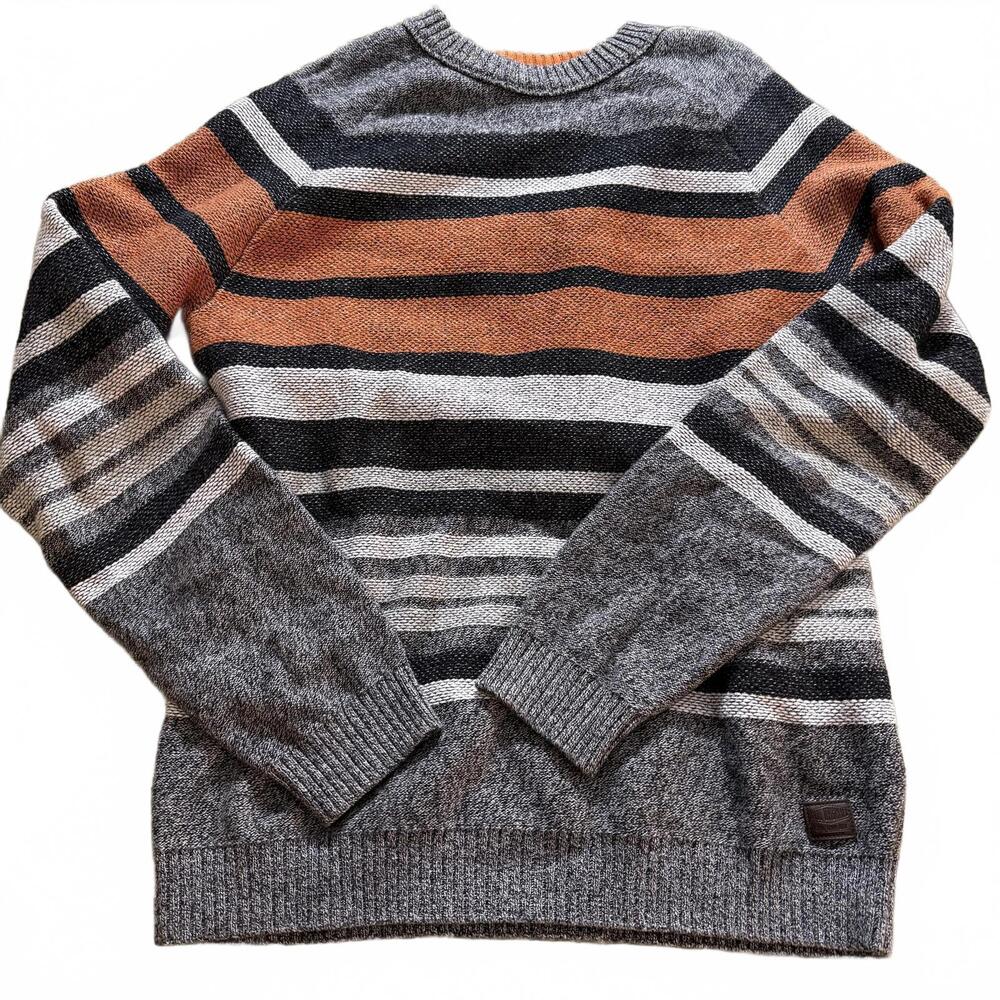 ANGELO LITRICO Crafted Goods Vintage Gray/Orange Striped Cotton Sweater Mens M‎